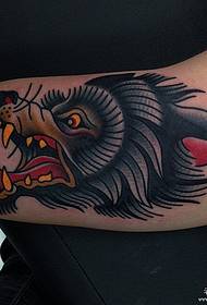 Babban hannu Turai da makarantar wolf shugaban tattoo tsarin