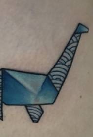 Geometric nga elemento nga tattoo nga babaye nga kolor ang litrato sa tattoo nga dinosaur sa hita