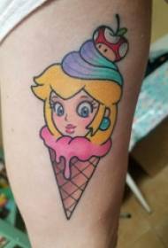 Dvigubos rankos tatuiruočių merginos ledai ir personažo tatuiruotės nuotrauka ant didžiosios rankos