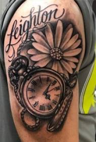 Tatuagem minimalista preto masculino com braços em flor e relógio foto tatuagem