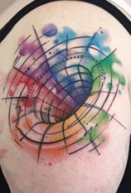 Grande braccio della ragazza del tatuaggio dell'elemento geometrico sull'immagine rotonda solida colorata del tatuaggio
