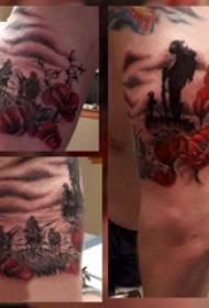 Pictiúr tatú poipín de tattoo poipín péinteáilte ar lámh fir