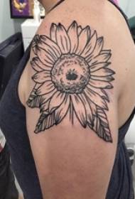 Tatuaj floarea-soarelui fată braț mare pe imagine de tatuaj de floarea soarelui negru