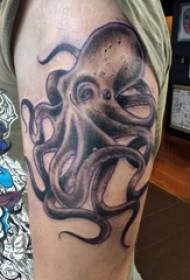 Little isilwanyana tattoo boy ingalo enkulu esithombeni esimnyama se-octopus tattoo