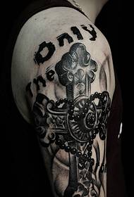 Babban ikon hali baki da fari giciye totem tattoo hoto