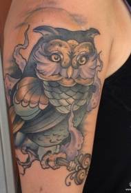 Big arm school owl moon europe tattoo pattern