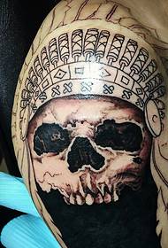 Big arm black and white evil skull tattoo picture