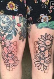 Blummen Tattoo Meedchen einfache Been Tattoo Blummenmuster op Oberschenkel