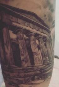 紋身大腿男男孩大腿上黑色建築紋身圖片
