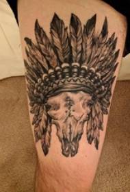 Indian Chief Tattoo Masculino indio Muslo en negro Indian Tattoo Picture