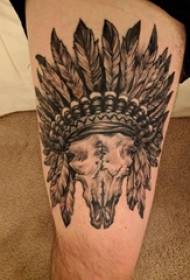 Indian Chief Tattoo Lalaki Indian Thigh sa Itim na Indian Tattoo Larawan