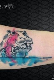 დიდი მკლავი პატარა ახალი hippo splash ხაზის tattoo ნიმუში