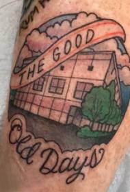 Tattoo thigh male boy thigh on english and building tattoo picture