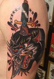 Grouss Arm al Schoul schwaarze Panther Head Dolk Tattoo Muster