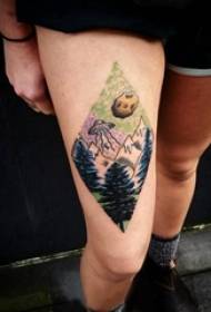 Painted tattoo girl with thighs on the saucer and landscape tattoo pictures
