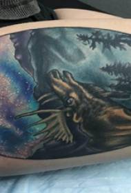 Thigh traditional tattoo girl thigh on landscape and elk tattoo picture