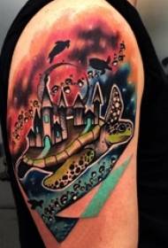 Tatuaggio doppio braccio grande braccio maschio Shanghai grande tartaruga e costruzione foto tatuaggio