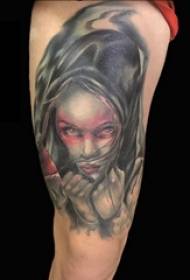 Character portrait tattoo boy student thigh on girl character tattoo pattern