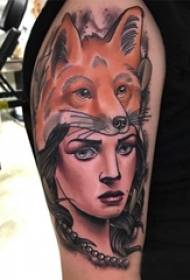 Dvojna velika rokava tetovaže moški velika roka na fox in lik portret tetovaže slike