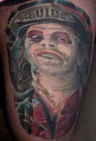 大腿 纹身图  男生大腿上恐怖的人物肖像纹身图片