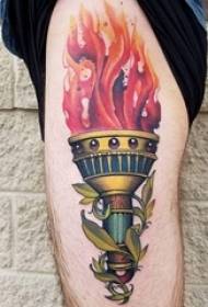 Flame tattoo picture boy thigh on plant and flame tattoo picture