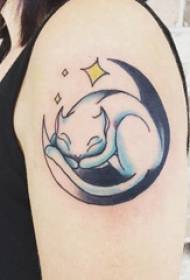 Stor arm tatovering illustrasjon jente stor arm på måne og katt tatoveringsbilde