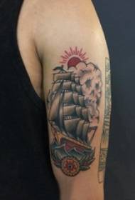 Tattoo Ιστιοπλοΐα Boat Boys Όπλα σε χρωματιστά λουλούδια και Ιστιοπλοΐα Εικόνες Τατουάζ