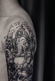 Stor arm klassisk svartvit elefantgud tatuering tagg Qin