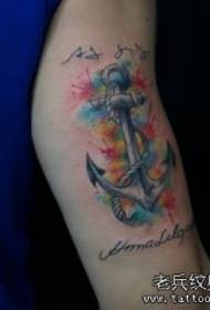 Big arm European and American school splash ink anchor tattoo pattern
