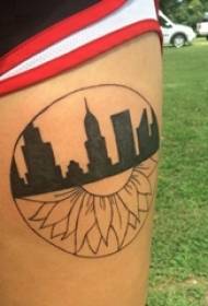 Stehna tetování tradice dívka stehna na budování a obrázek slunečnice tetování
