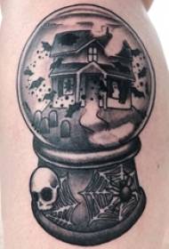 Tattoo black male student thighs on the crystal ball tattoo picture of the building