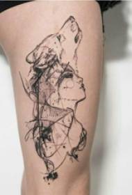 Coxa tatuagem tradição garota coxa na cabeça de lobo e imagens de tatuagem de personagem