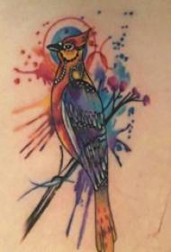 मांडी गोंदण परंपरा मुलगी वनस्पती आणि पक्षी टॅटू चित्रांवर मांडी