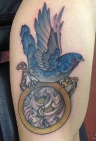 Європейська та американська школа татуювання годинник птахів великої руки