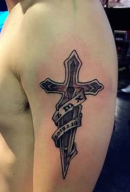 Big arm cross tattoo pattern full of positive energy