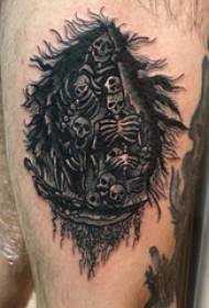 骷髅纹身  男生大腿上恐怖的骷髅纹身图片