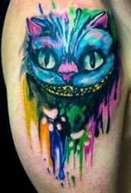 Boys big arm on painted splashes simple abstract lines cat animal tattoo pictures