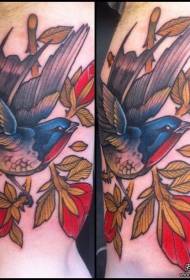 Model de tatuaj floral pasăre școală de culoare braț mare