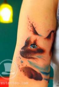 Warna lengan besar percikan tinta pola tato kucing