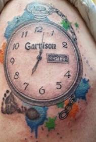 Saat dövme çocuğu büyük kol renkli saat dövme resmi