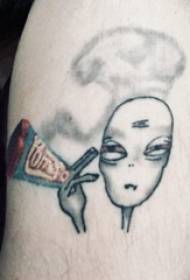 外星人紋身，男性大腿上的多彩外星人紋身圖片