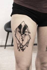 Tattoo-avatar paar manlike studintdij op geometryske en pear-karakter tatoeage ôfbylding