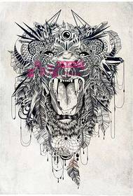 Imagen creativa del manuscrito del tatuaje de la cabeza del león