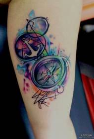 Didelio rankos kompaso inkaro purslų rašalo spalvos tatuiruotės raštas