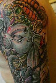 Patrón de tatuaxe de Deus de elefante de brazo grande e colorido