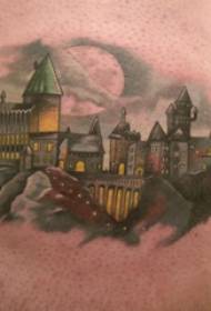 Patrón de tatuaje de casa muslos de colegial en imágenes de tatuajes de edificios de colores