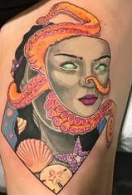 Character portrait tattoo girl figure creative portrait tattoo on the thigh