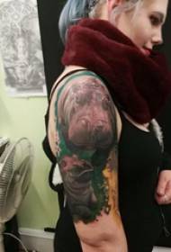 Pagpares sa dako nga bukton nga tattoo sa dalag nga bukton sa kolor nga mga litrato sa hippo tattoo