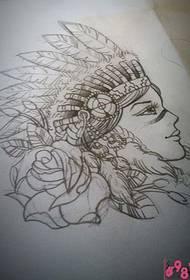 Indijos grožio portreto tatuiruotės rankraštinis paveikslėlis