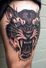 Old school thigh color roaring tiger avatar tattoo pattern